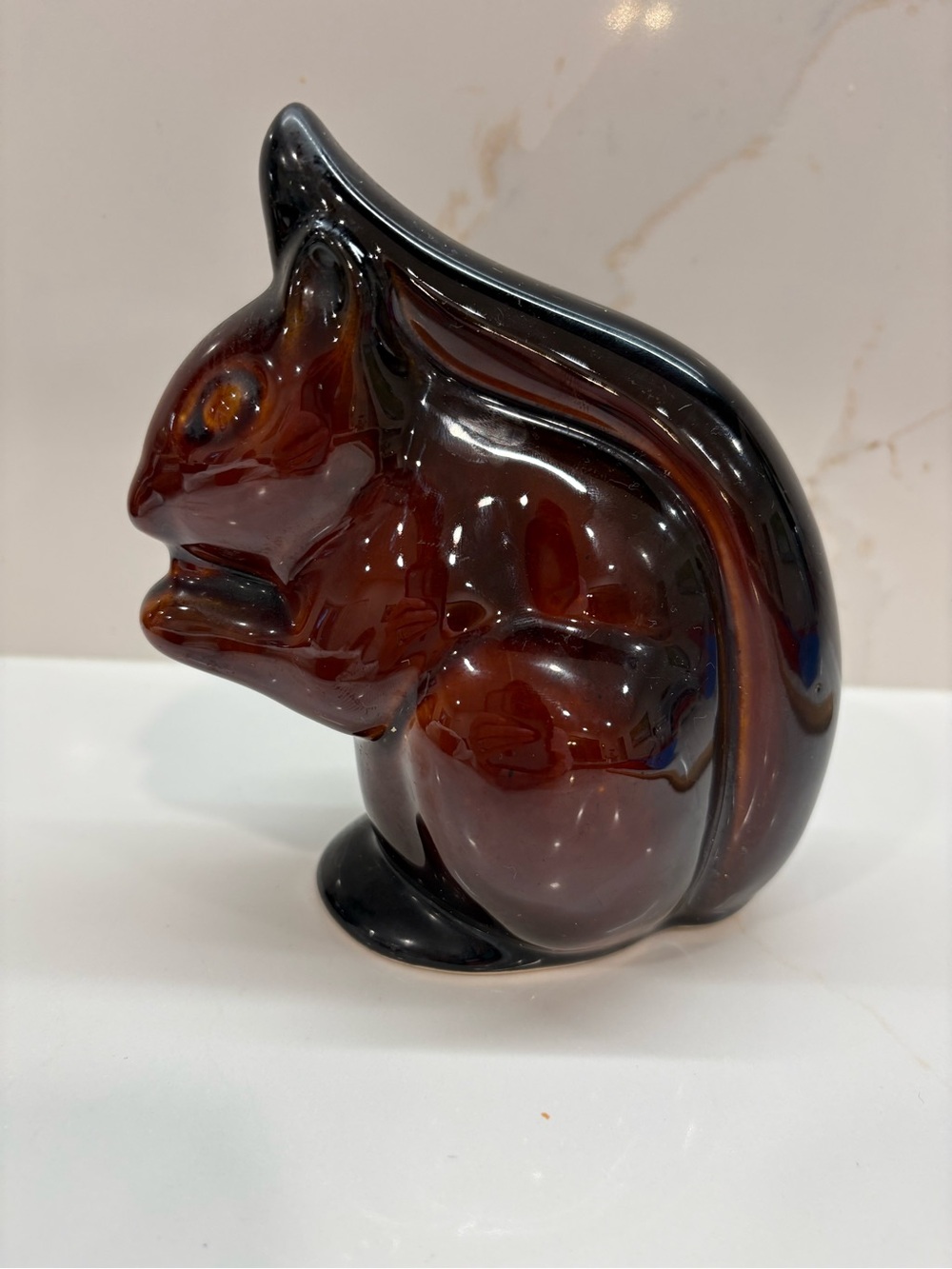 Vintage Drip Glaze Brown Ceramic Squirrel Figurine -